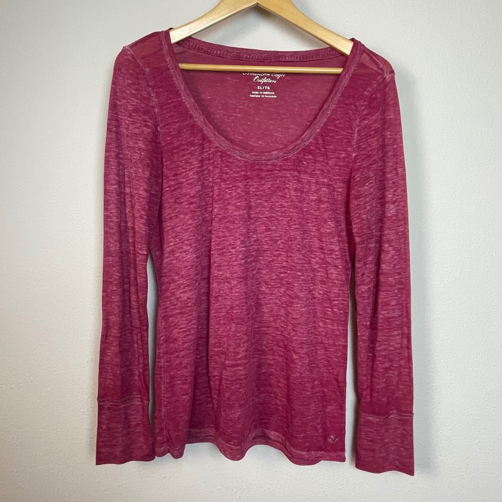 American Eagle Pink Heathered Long Sleeve‎ Tee Women's XL Y2K Soft Grunge Basic